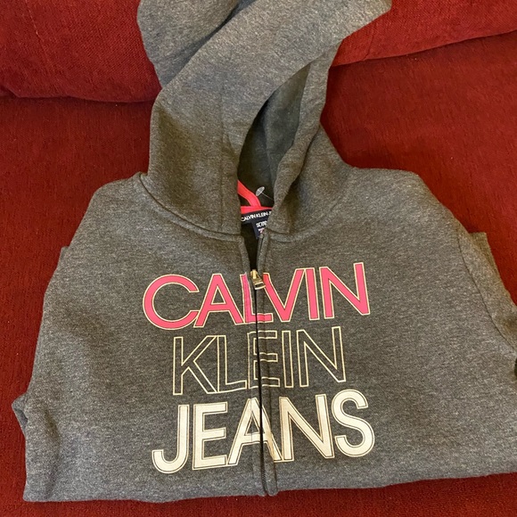 ‼️PRICE DROP‼️Calvin Klein Kids Hooded Sweatshirt XS 5/6, Small 7/8 Gray & Pink - Picture 8 of 8
